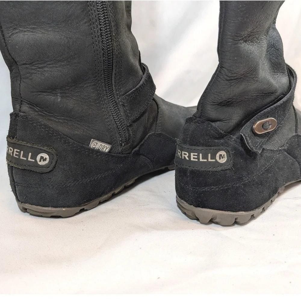 Merrell Black Tall Boots; Leather Suede M-Select Dry Waterproof Zip